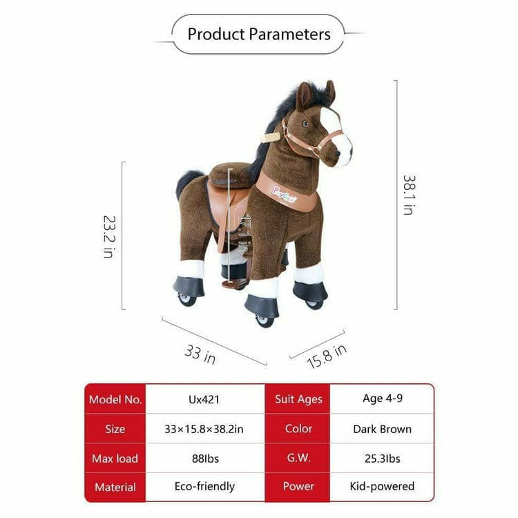 PonyCycle, Inc. - Chocolate Brown Model U Ride-On Horse - 4-7 Years - Plush
