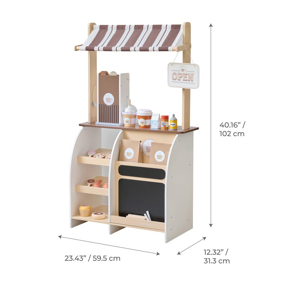 Teamson Kids - Espresso Treats Wooden Coffee Stand with 29 Accessories - Preschool