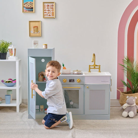 Teamson Kids - Little Chef Chester Wooden Play Kitchen with Large Fridge & Sink - Blue - Preschool
