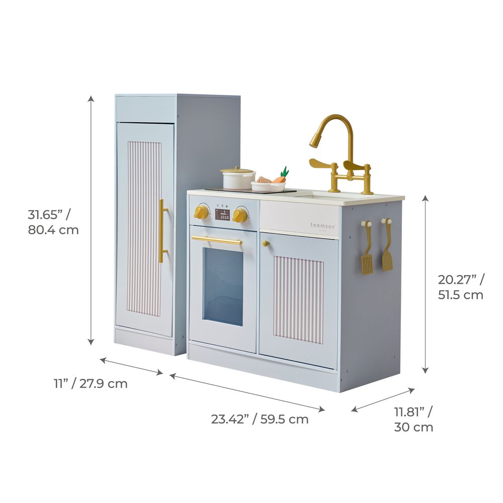 Teamson Kids - Little Chef Chester Wooden Play Kitchen with Large Fridge & Sink - Blue - Preschool