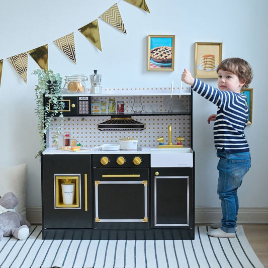 Teamson Kids - Little Chef St. Louis Wooden Play Kitchen with Sink & Ice Dispenser - Black - Preschool