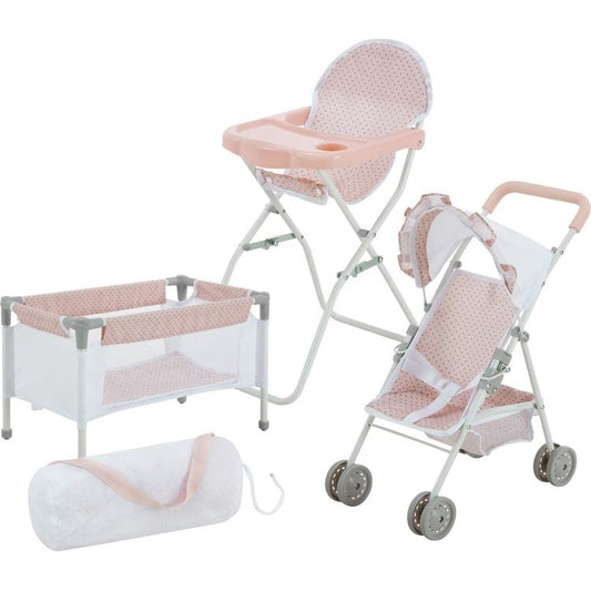Teamson Kids - Olivia's Little World Polka Dot Princess Baby Doll 3 Piece Nursery Set - Pink - Dolls