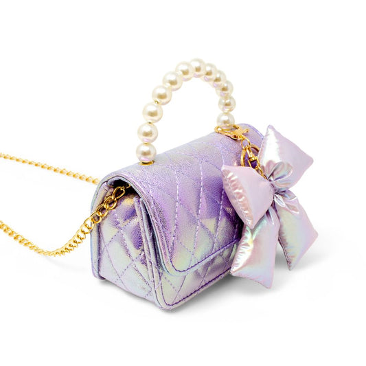 Zomi Gem - Shiny Quilted Fluffy Bow Handbag - Purple - Trend Accessories