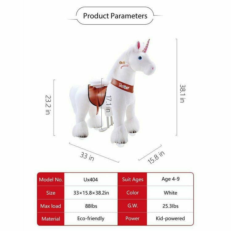 PonyCycle, Inc. - White Model U Ride-On Unicorn - 4-7 Years - Plush