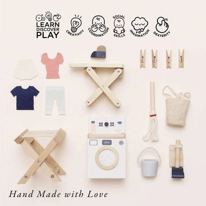 Le Toy Van - 16 Piece Wooden Dollhouse Laundry Room Set - Dolls