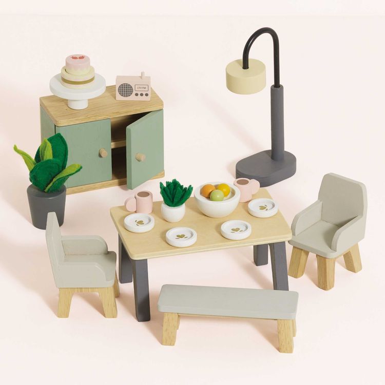 Le Toy Van - 18-Piece Wooden Dollhouse Dining Room Set - Dolls