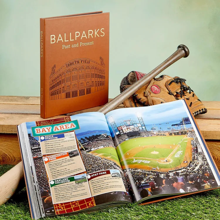 Graphic Image - "Ballparks Past and Present" Book in Tan Bonded Leather - Books