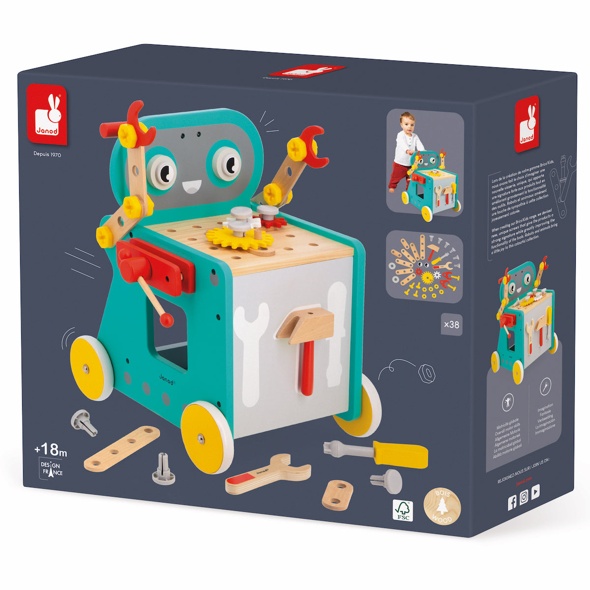 Janod - Brico'kids DIY Magnetic Robot Cart - Infants