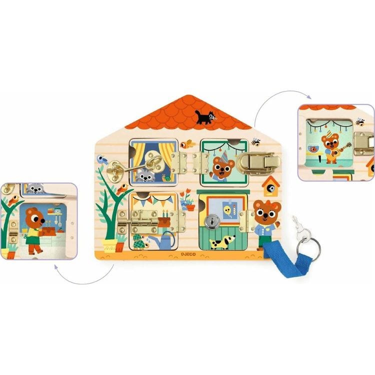 Djeco - Cabanalock Wooden Skill Board - Preschool
