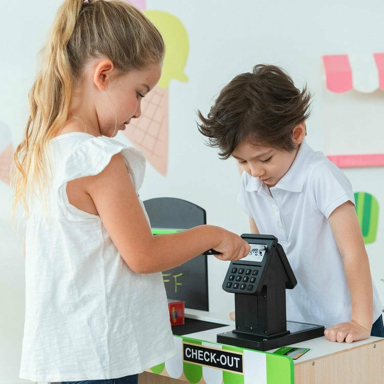 Teamson Kids - Cashier Austin Play Market Stand - Green / Wood - Preschool