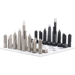 Skyline Chess - Chicago Edition Stainless Steel Chess Set with Marble Hatch Board - Games
