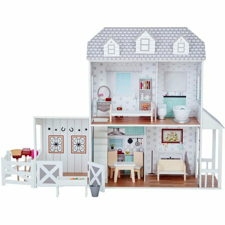Teamson Kids - Dreamland Farm House Dollhouse - White / Grey - Preschool