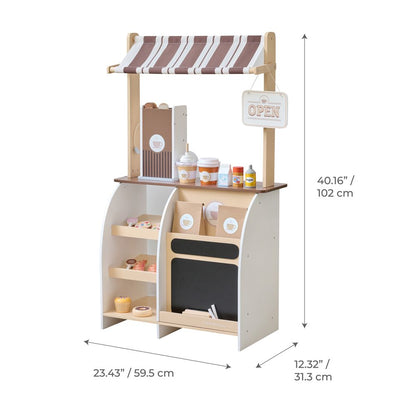 Teamson Kids - Espresso Treats Wooden Coffee Stand with 29 Accessories - Preschool