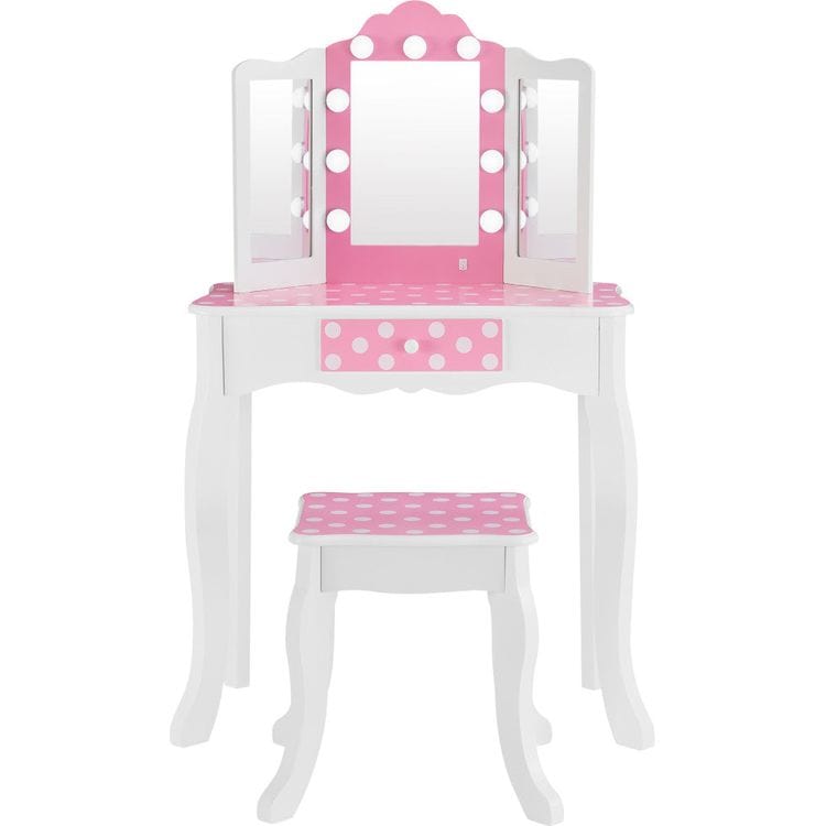 Teamson Kids - Fantasy Fields Gisele Polka Dot Kids Vanity Table & Stool with LED - Room Decor