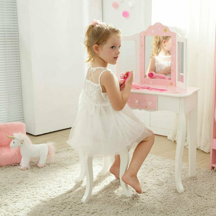 Teamson Kids - Fashion Twinkle Star Gisele Vanity Set - Pink/White - Room Decor