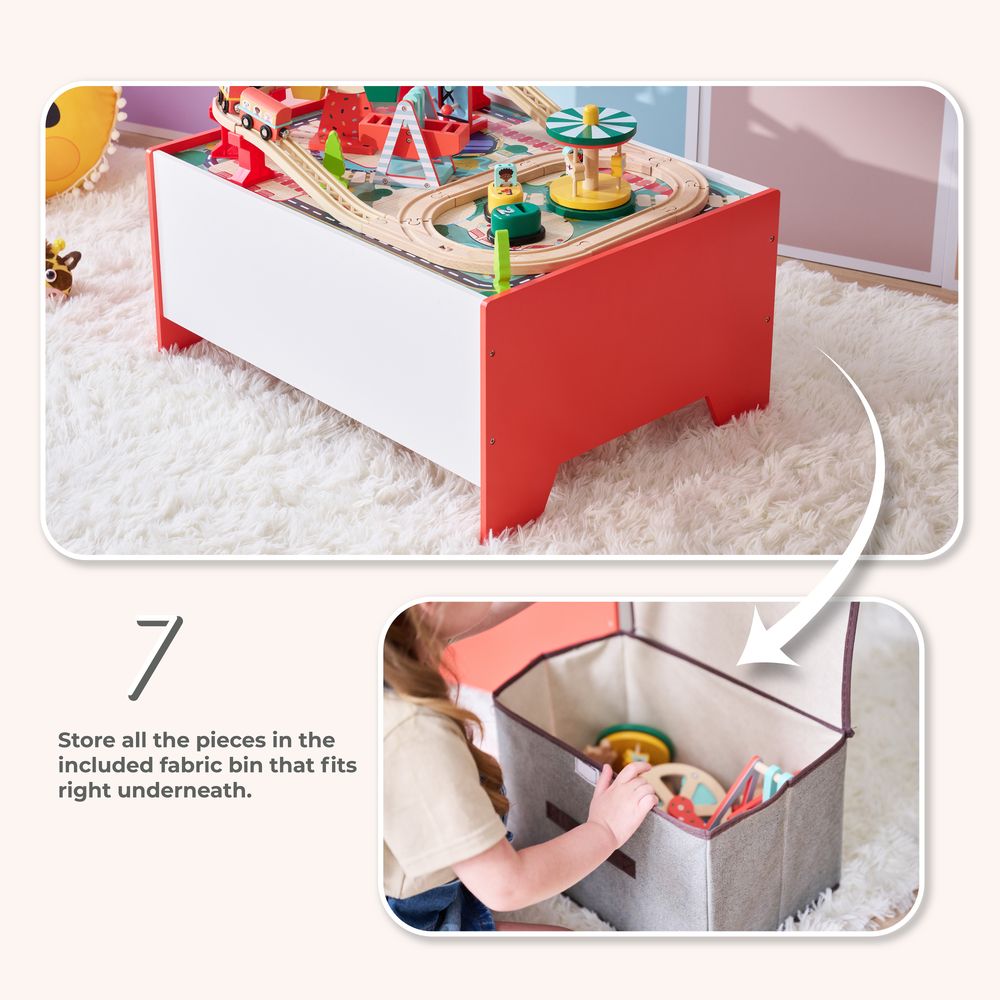 Teamson Kids - Florida Amusement Park Wooden Activity Table with 6 Mini-Games - Preschool