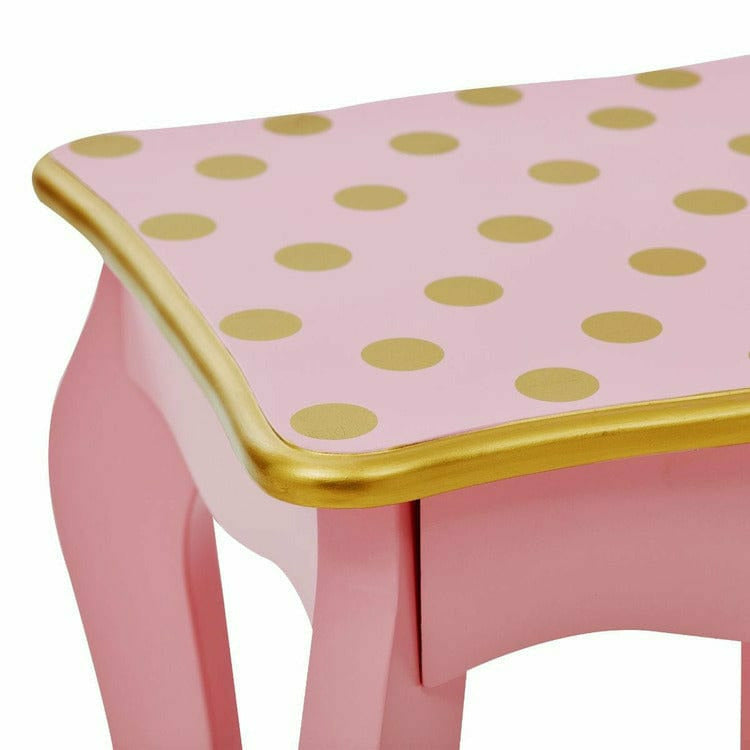 Teamson Kids - Gisele Polka Dot Vanity with Mirror & Stool - Pink - Room Decor