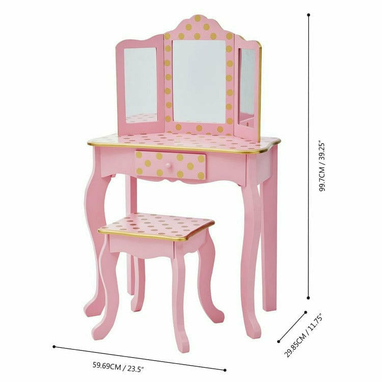 Teamson Kids - Gisele Polka Dot Vanity with Mirror & Stool - Pink - Room Decor