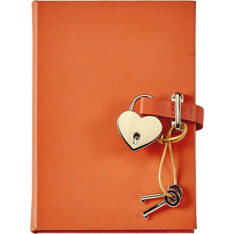 Graphic Image - Heart Lock Journal in Orange Saffiano Leather - Books