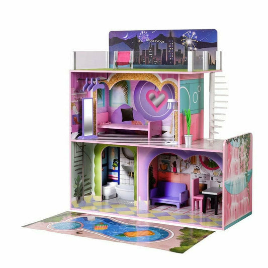 Teamson Kids - Kids Dreamland Sunset 3-Level Dollhouse Set for 12" Dolls - Preschool