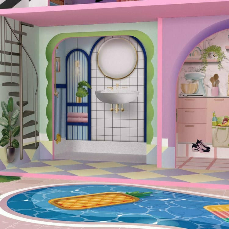 Teamson Kids - Kids Dreamland Sunset 3-Level Dollhouse Set for 12" Dolls - Preschool