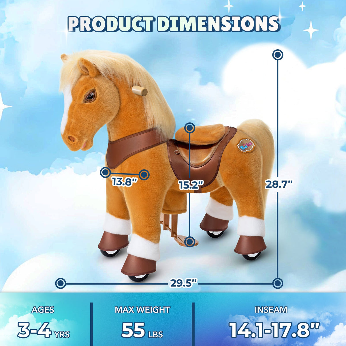 PonyCycle, Inc. - Light Brown Horse Model Y Ride on Toy - Age 3-4 Years - Preschool
