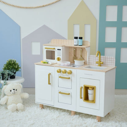 Teamson Kids - Little Chef Hampton Wooden Play Kitchen with Ice Dispenser & Sink - White - Preschool