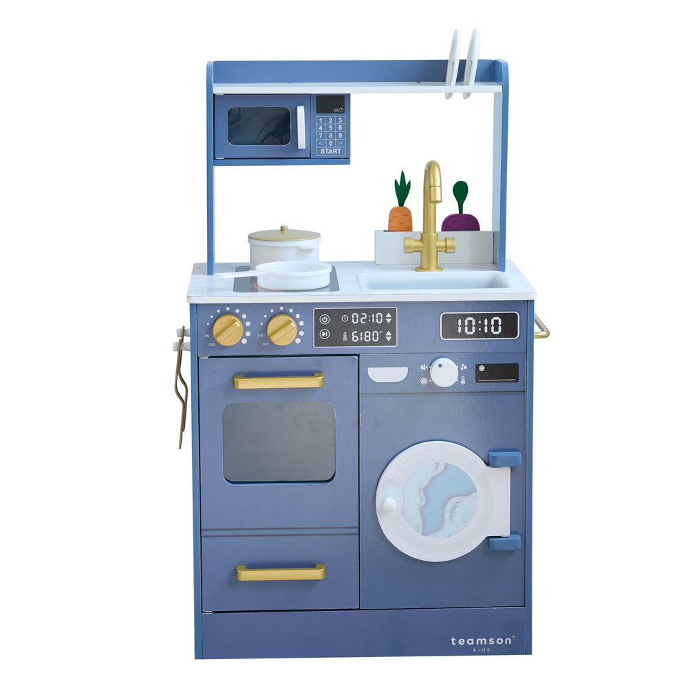 Teamson Kids - Little Chef Lake Tahoe Wooden Play Kitchen Washer & Mini Garden - Blue - Preschool