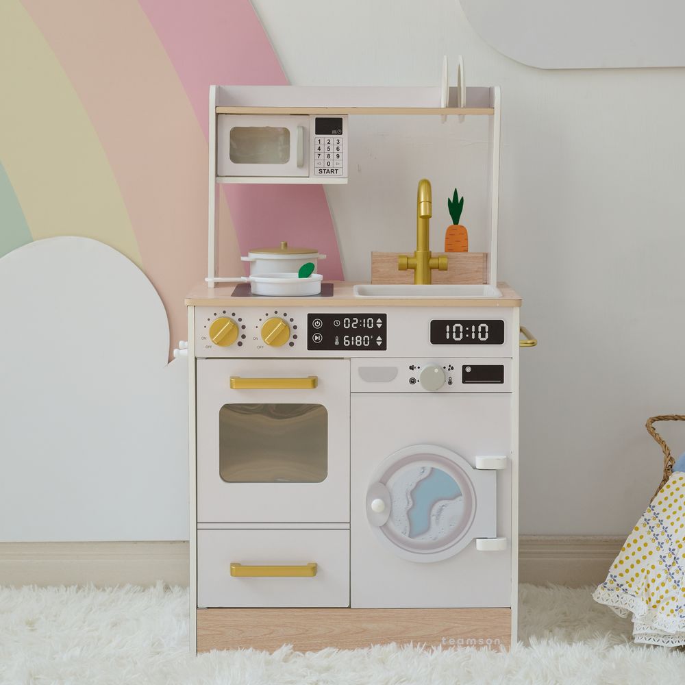 Teamson Kids - Little Chef Lake Tahoe Wooden Play Kitchen Washer & Mini Garden - White - Preschool