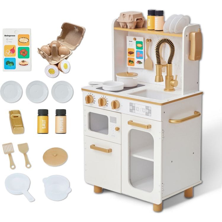 Teamson Kids - Little Chef Memphis Play Kitchen + Accessories - White/Gold - Preschool