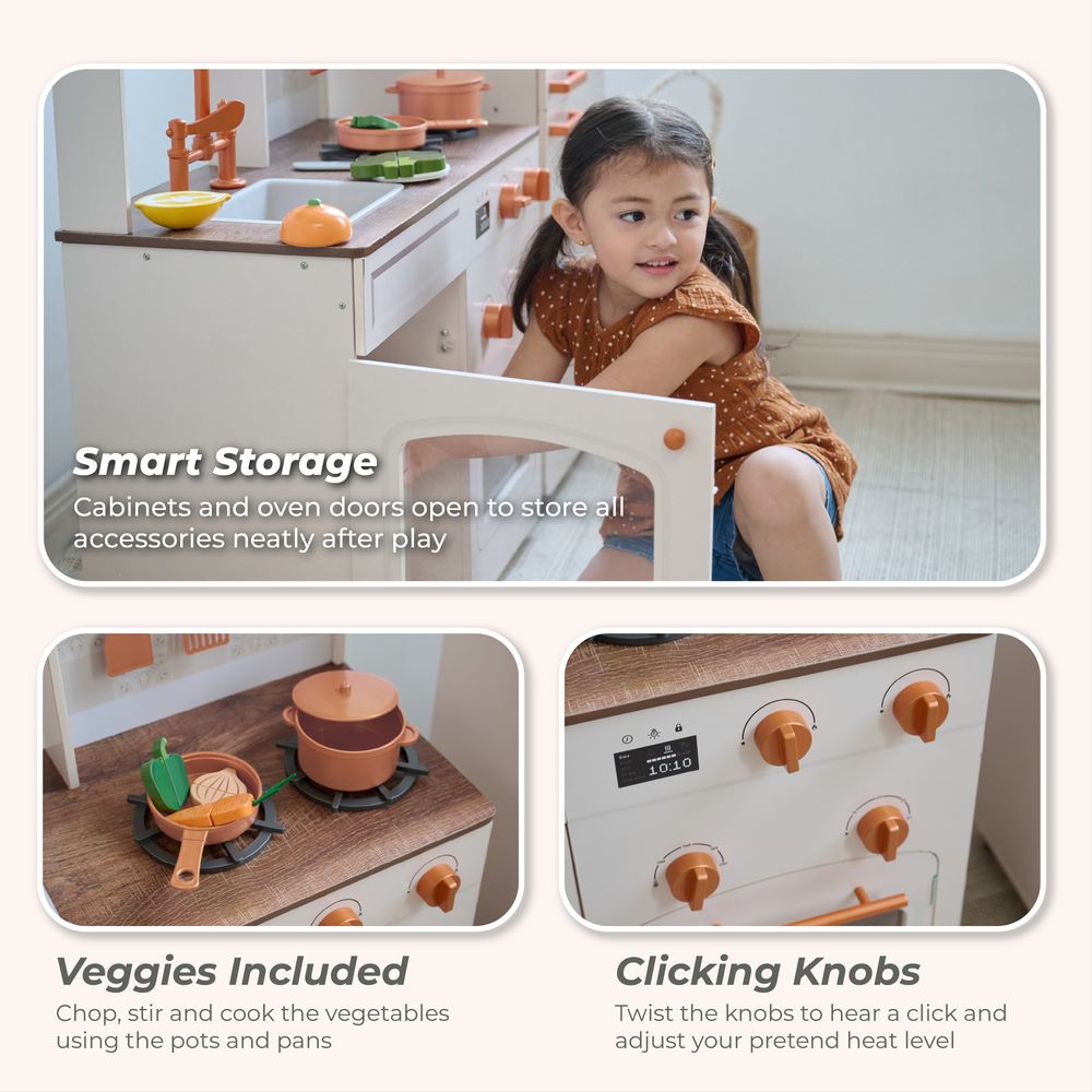 Teamson Kids - Little Chef Normandy Wooden Play Kitchen with Modular Fridge & Sink - Pink - Preschool