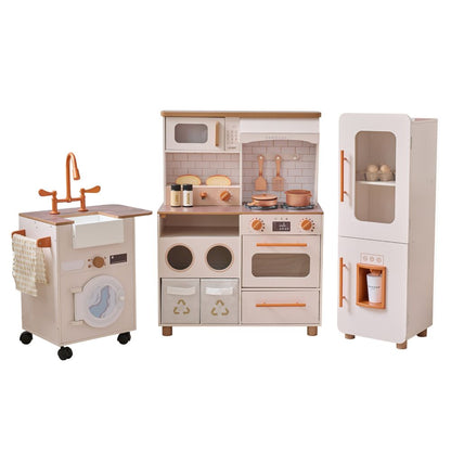 Teamson Kids - Little Chef Savannah Wooden Play Kitchen with 3 Modular Pieces - Cream - Preschool