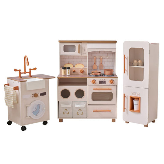 Teamson Kids - Little Chef Savannah Wooden Play Kitchen with 3 Modular Pieces - Cream - Preschool