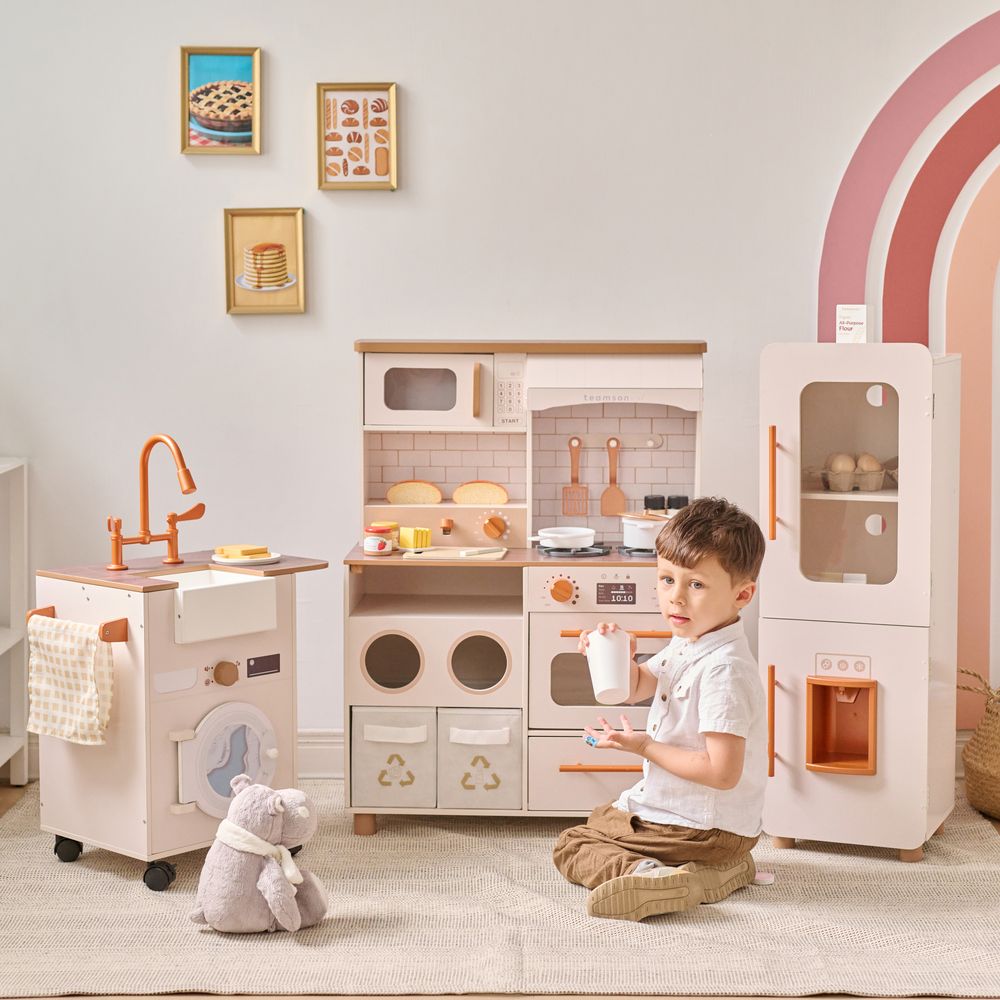 Teamson Kids - Little Chef Savannah Wooden Play Kitchen with 3 Modular Pieces - Cream - Preschool