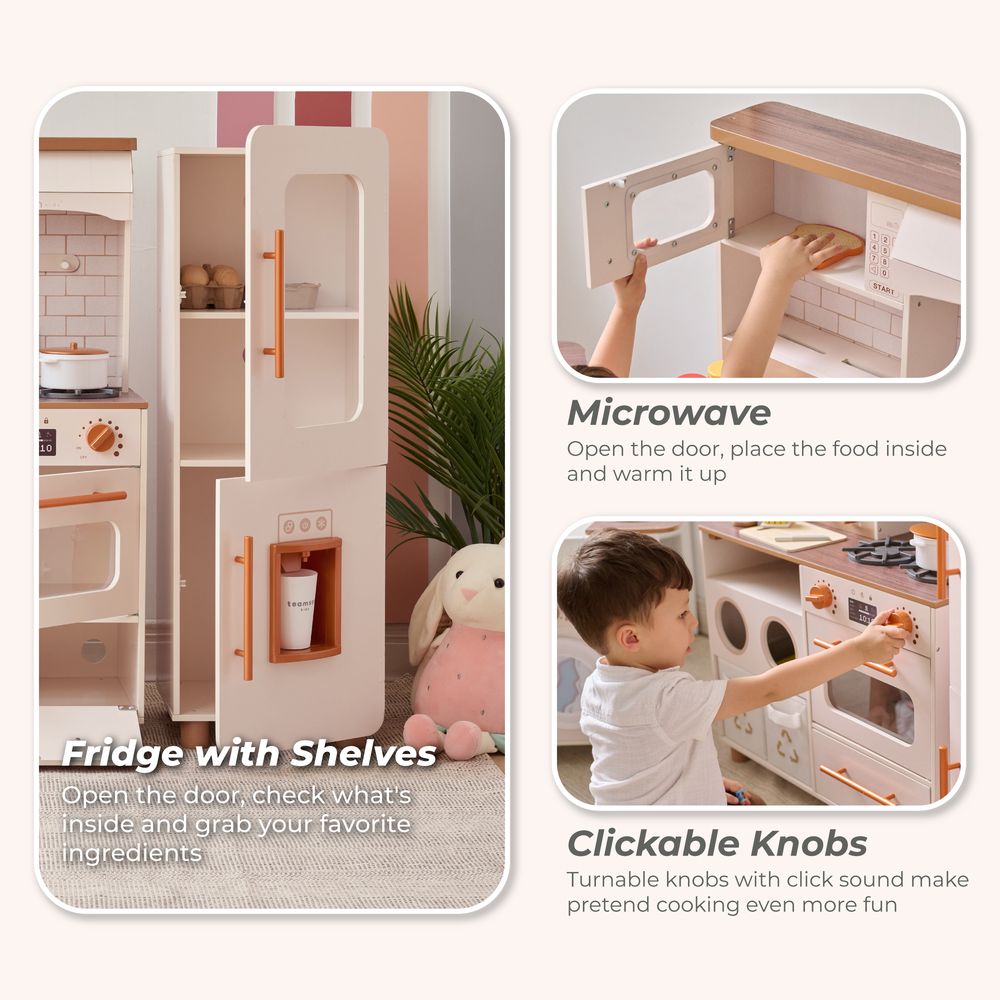 Teamson Kids - Little Chef Savannah Wooden Play Kitchen with 3 Modular Pieces - Cream - Preschool