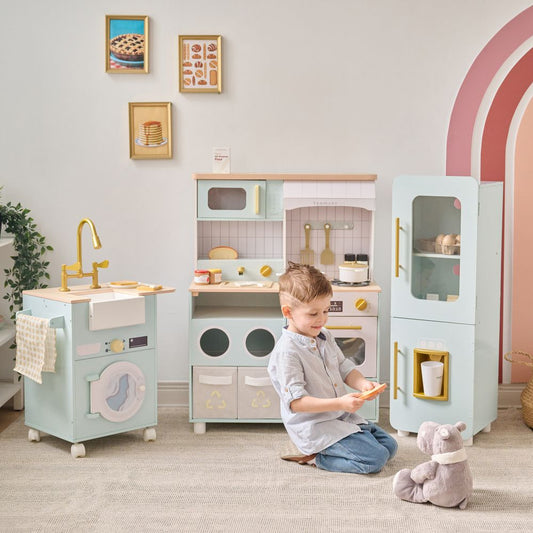 Teamson Kids - Little Chef Savannah Wooden Play Kitchen with 3 Modular Pieces - Light Blue - Preschool
