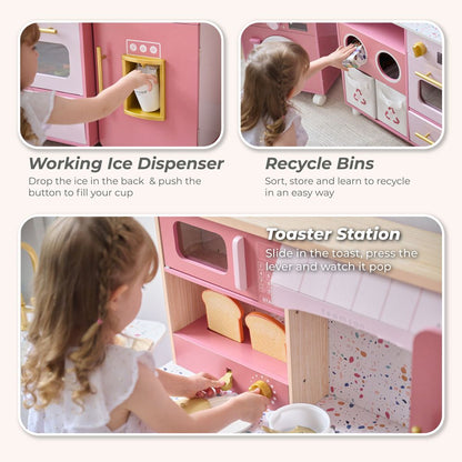 Teamson Kids - Little Chef Savannah Wooden Play Kitchen with 3 Modular Pieces - Pink - Preschool
