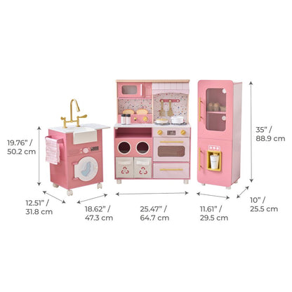 Teamson Kids - Little Chef Savannah Wooden Play Kitchen with 3 Modular Pieces - Pink - Preschool