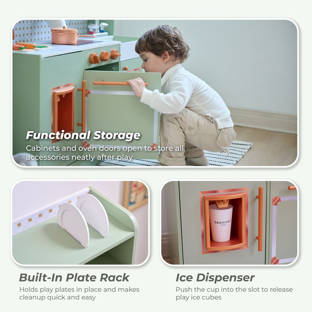 Teamson Kids - Little Chef St. Louis Wooden Play Kitchen with Sink & Ice Dispenser - Green - Preschool