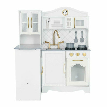Teamson Kids - Little Chef Upper East Retro Play Kitchen - White / Gold - Preschool