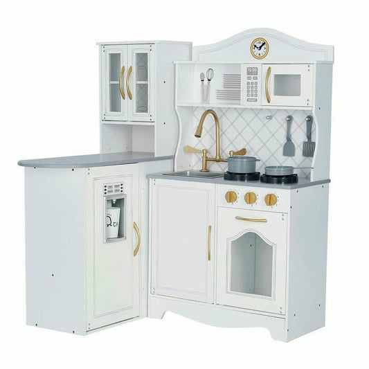 Teamson Kids - Little Chef Upper East Retro Play Kitchen - White / Gold - Preschool