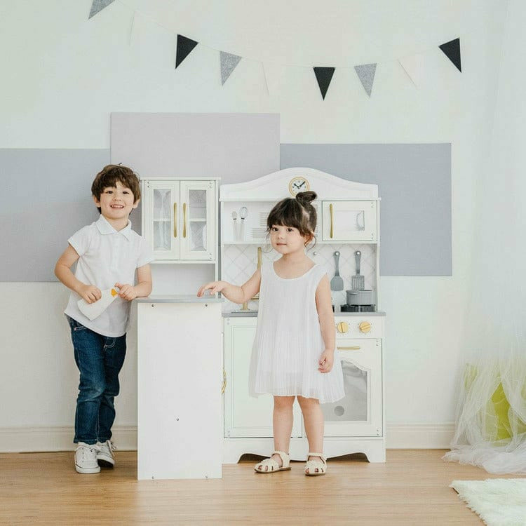 Teamson Kids - Little Chef Upper East Retro Play Kitchen - White / Gold - Preschool