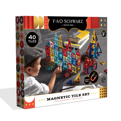 FAO Schwarz - Magnetic Tile Set Custom Creation - 40 Pieces - Creativity
