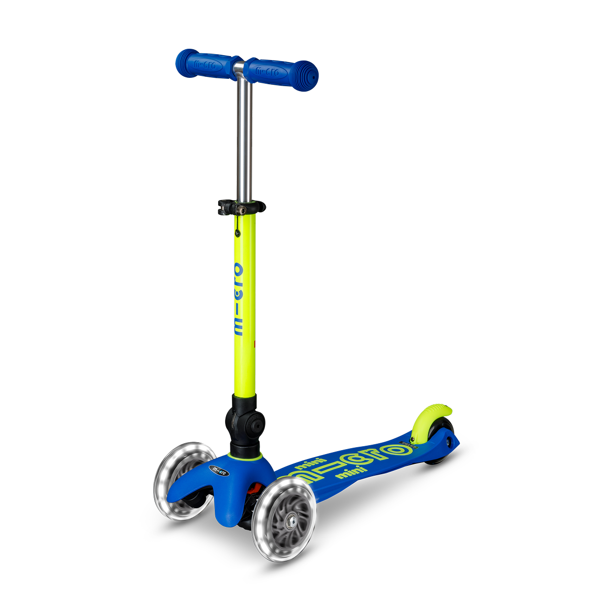 Micro Kickboard - Mini Deluxe Foldable LED Scooter - Neon Canary Yellow/Blue - Outdoor