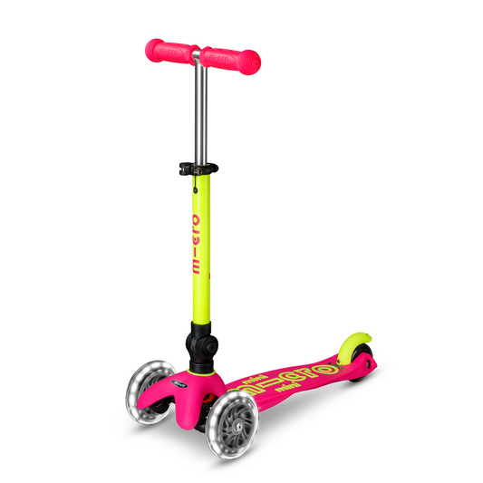 Micro Kickboard - Mini Deluxe Foldable LED Scooter - Neon Flamingo Pink/Yellow - Outdoor