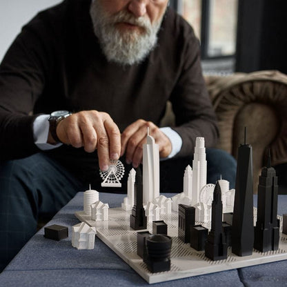 Skyline Chess - New York Versus Los Angeles Acrylic Chess Set with Marble Hatch Board - Games