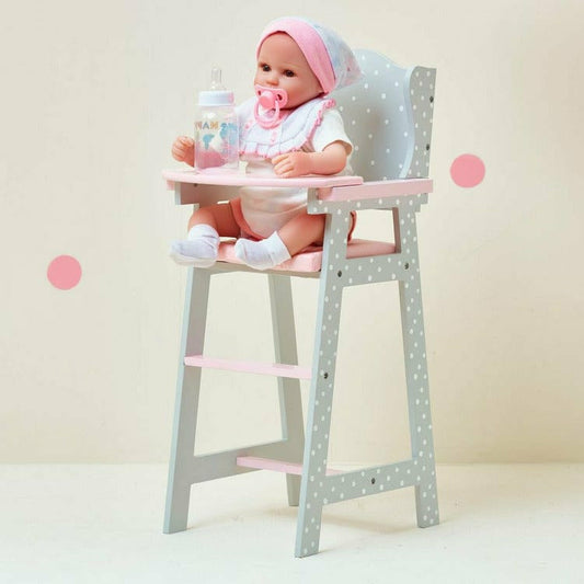 Teamson Kids - Polka Dots Princess Baby Doll High Chair - Grey - Dolls