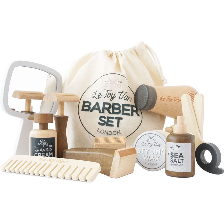 Le Toy Van - Pretend Play Wooden Hairdresser & Barber Kit - 12 Pieces - Preschool