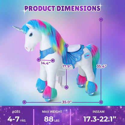 PonyCycle, Inc. - Rainbow Unicorn Model Y Ride on Toy - 4-7 Years - Outdoor