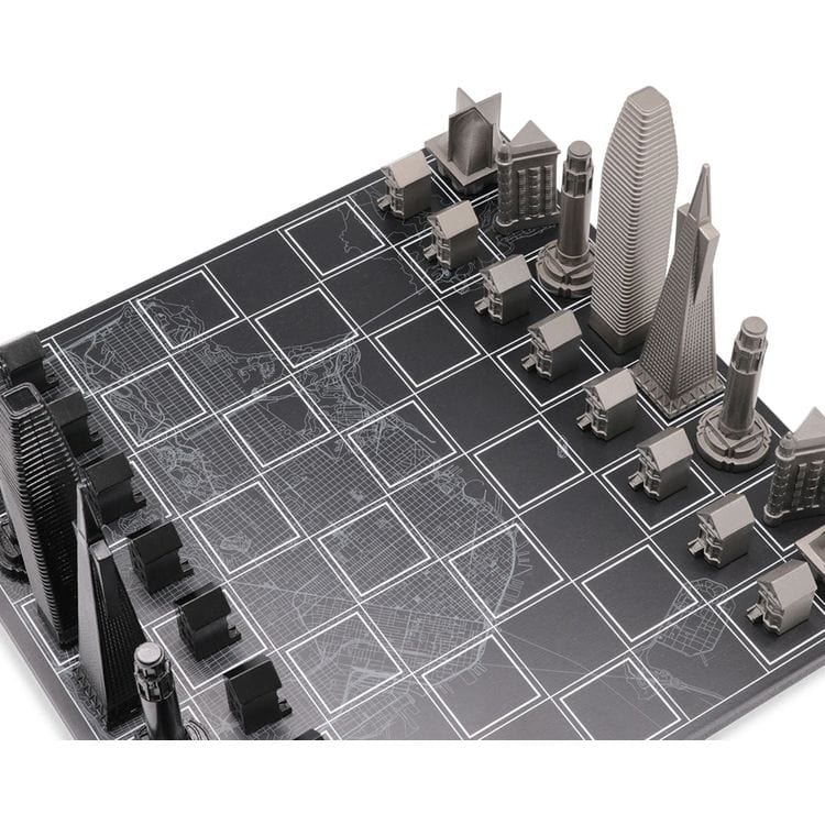 Skyline Chess - San Francisco Edition Stainless Steel Chess Set with Wood Map Board - Games